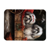 Magnet Flexible Décor de Noël Lhasa Apso Snowy Sleigh (Horizontal)