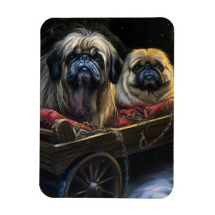 Magnet Flexible Décor de Noël Pekingese Snowy Sleigh