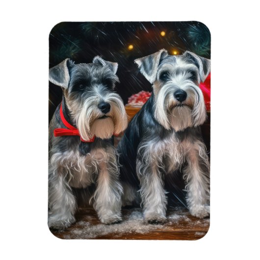Magnet Flexible Décor de Noël Schnauzer Snowy Sleigh (Vertical)