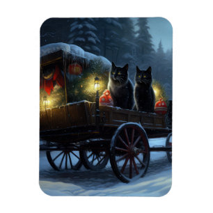 Magnet Flexible Décor de Noël Traîneau enneigé Chat Noir  