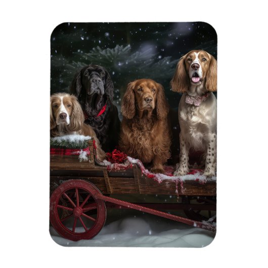 Magnet Flexible Décor de Noël traîneau enneigé Cocker Spaniel (Vertical)