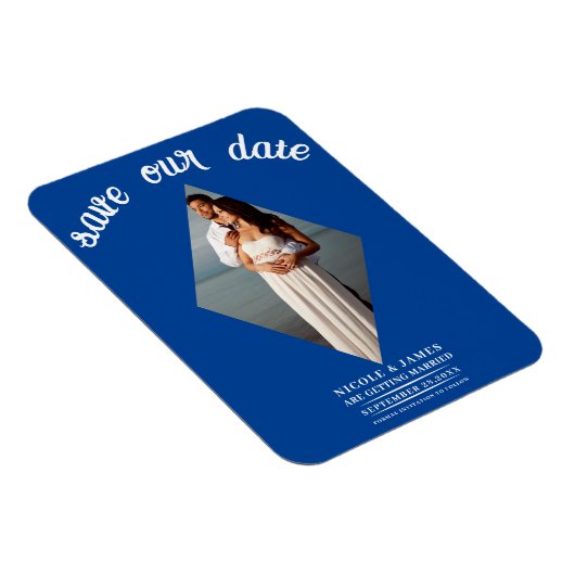 Magnet Flexible Deep Blue Diamond Photo Wedding Enregistrer la dat (Côté Droit)