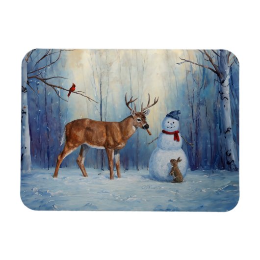 Magnet Flexible Deer et Happy Snowman hiver de vacances scène (Horizontal)