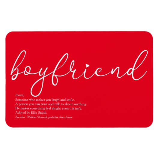 Magnet Flexible Définition de petit ami Script Amour Cœur Rouge (Horizontal)
