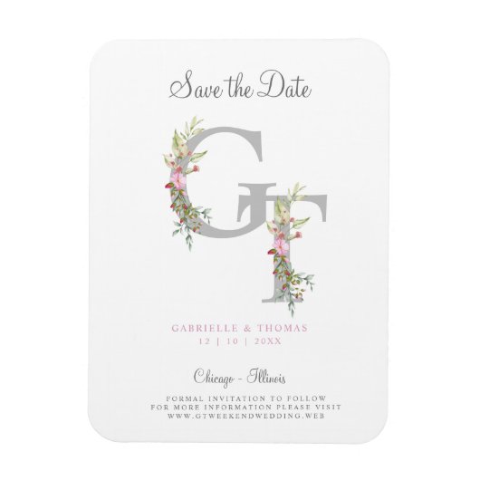 Magnet Flexible Delicate & Romantic Initiwith a Floral Garland (Vertical)