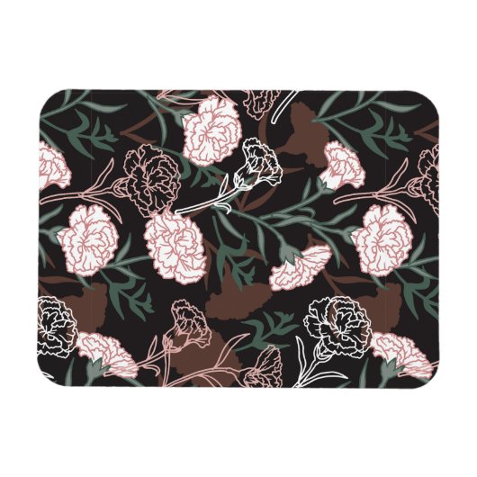 Magnet Flexible Délicates oeillets roses avec fleurs Feuilles vert (Horizontal)