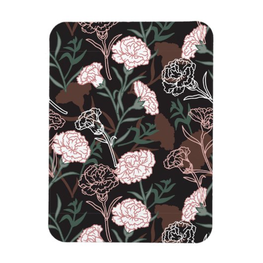 Magnet Flexible Délicates oeillets roses avec fleurs Feuilles vert (Vertical)