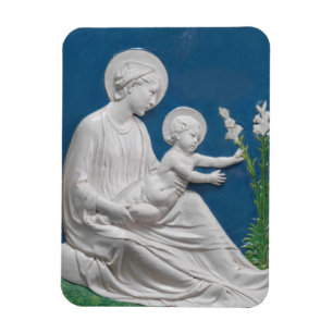 Magnet Flexible Della Robbia Madonna et Enfants Bleus Lys Blancs