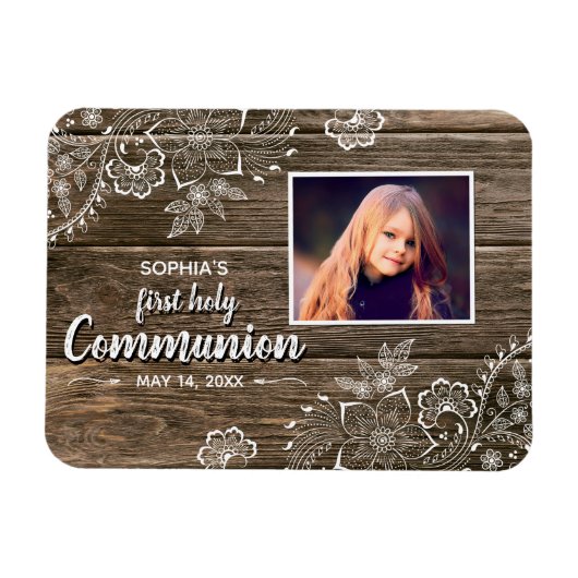 Magnet Flexible Dentelle rustique en bois Première sainte communio (Horizontal)