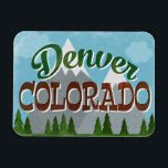 Magnet Flexible Denver Colorado Snowy Mountains<br><div class="desc">Denver Colorado neo design de voyage vintage dans le style rétro de dessin animé. Il comprend des montagnes enneigées et la forêt en dessous avec un texte amusant et joyeux rétro.</div>