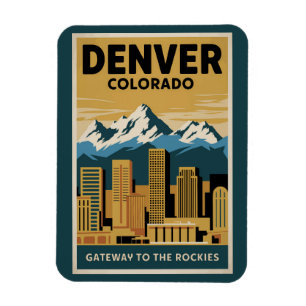 Magnet Flexible Dénver Colorado Toit de la ville Voyage Art Vintag