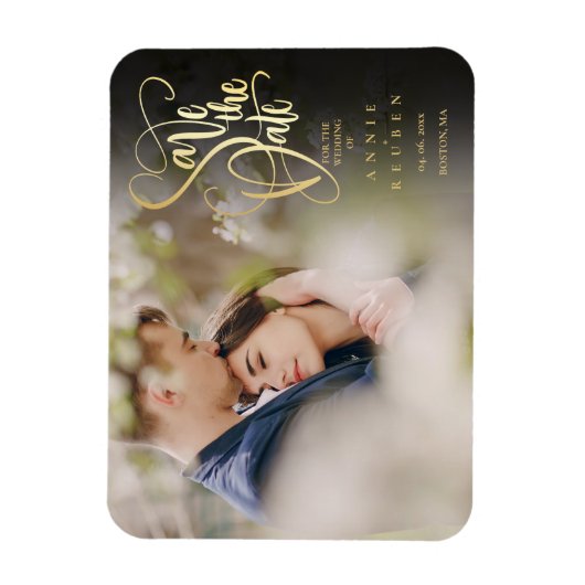 Magnet Flexible Design Elegant Gold Script Photo Enregistrer la da (Vertical)