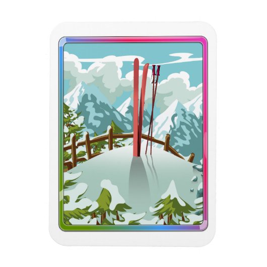 Magnet Flexible Dessin de paysage de ski (Vertical)