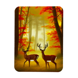 Magnet Flexible Deux cerfs dans une forêt d'automne / Bois
