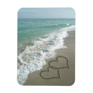Magnet Flexible Deux Coeurs de sable sur la plage, Océan romantiqu