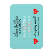 Magnet Flexible Deux cœurs mariage bleu mousse de mer (Vertical)