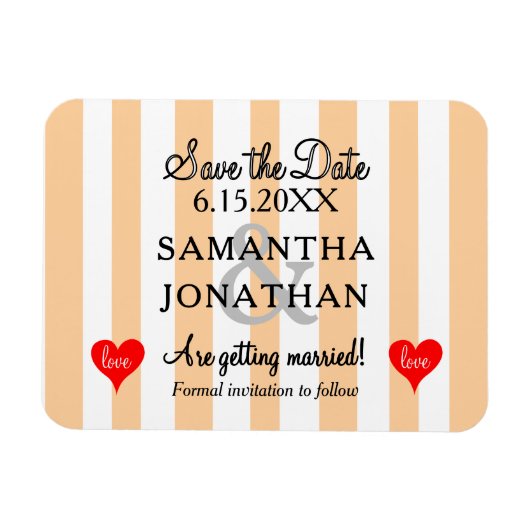 Magnet Flexible Deux cœurs Sandy Beach rayures blanches Mariage (Horizontal)
