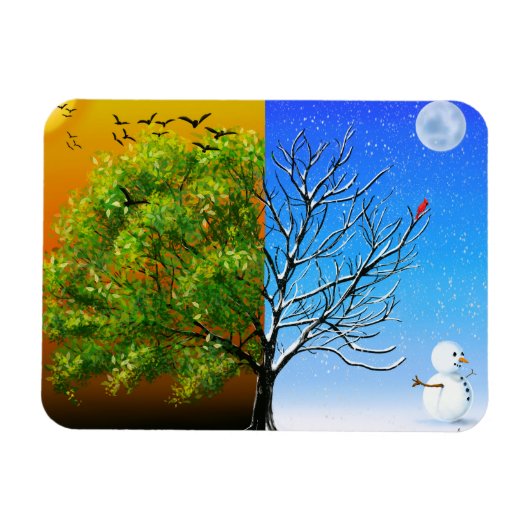 Magnet Flexible Deux Saisons, Un Arbre (Horizontal)