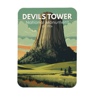 Magnet Flexible Devils Tower National Monument Voyage Art Vintage
