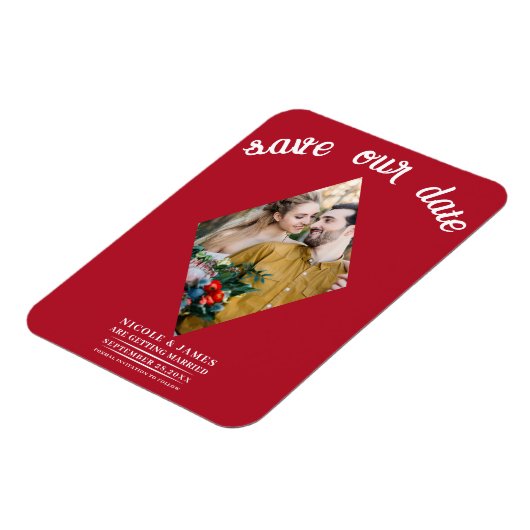 Magnet Flexible Diamant rouge photo mariage Enregistrer la date (Côté Gauche)