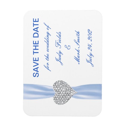Magnet Flexible Diamond Coeur Bleu Mariage Enregistrer La Date Mag (Vertical)