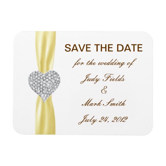 Magnet Flexible Diamond Coeur Mariage Jaune Enregistrer La Date Ma (Horizontal)