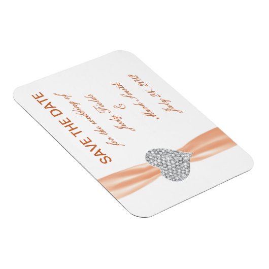 Magnet Flexible Diamond Coeur Orange Mariage Enregistrer La Date M (Côté Droit)
