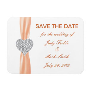 Magnet Flexible Diamond Coeur Orange Mariage Enregistrer La Date M