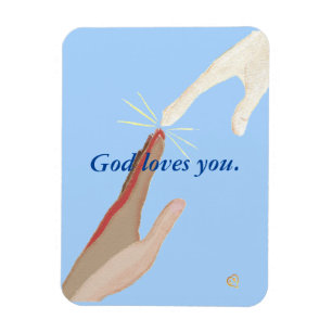 Magnet Flexible Dieu t'aime, Les mains qui touchent, ciel bleu