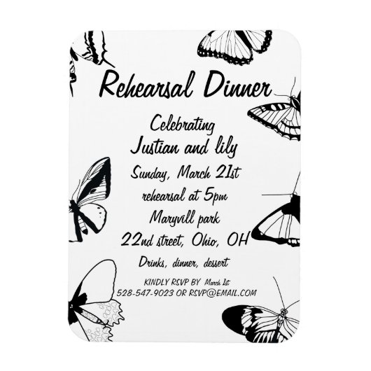 Magnet Flexible Dîner de répétition des papillons noirs et blancs (Vertical)