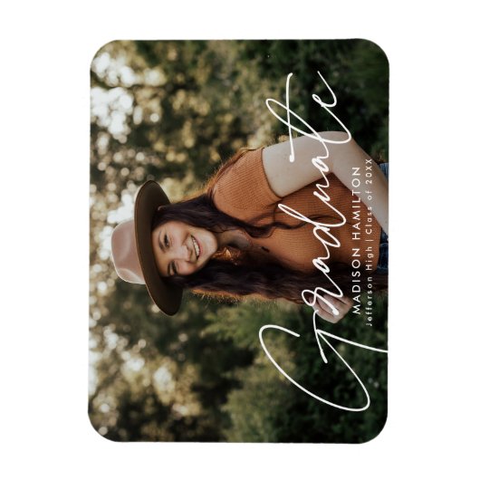 Magnet Flexible Diplômé moderne blanc Script photo Graduation (Vertical)