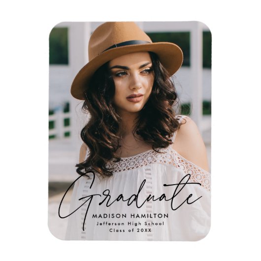 Magnet Flexible Diplômé moderne noir Script photo graduation (Vertical)