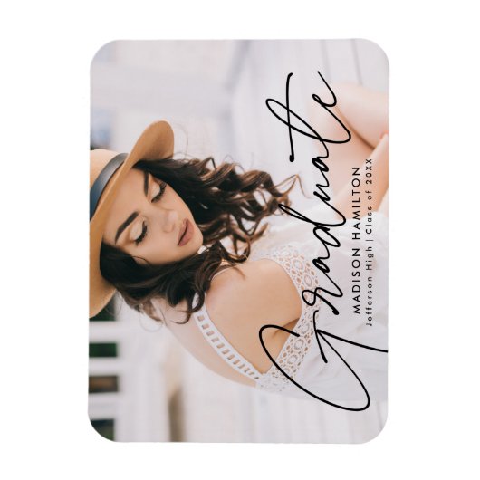 Magnet Flexible Diplômé moderne noir Script photo graduation (Vertical)