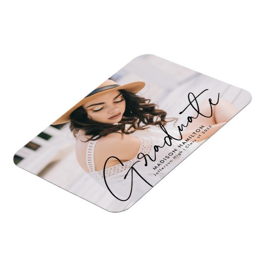 Magnet Flexible Diplômé moderne noir Script photo graduation (Côté Gauche)