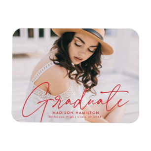 Magnet Flexible Diplômé moderne Red Script Photo Graduate