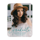 Magnet Flexible Diplômé Moderne Turquoise Script Photo Graduation (Vertical)