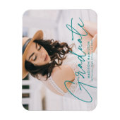 Magnet Flexible Diplômé Moderne Turquoise Script Photo Graduation (Vertical)