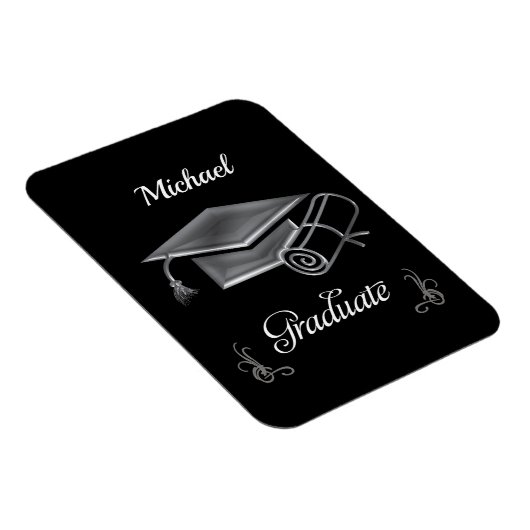 Magnet Flexible Diplôme Noir & Argent, Casquette & Diplôme (Côté Droit)
