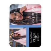 Magnet Flexible Diplômé Simple Deux Photos Graduation en Bleu (Vertical)