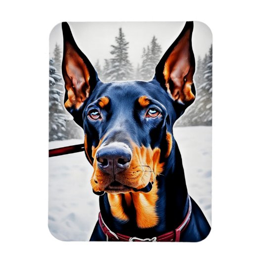 Magnet Flexible Doberman Chien hiver Impressionniste et hyperréali (Vertical)