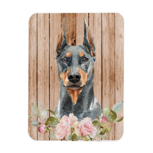 Magnet Flexible Doberman & Fleurs à l'aquarelle