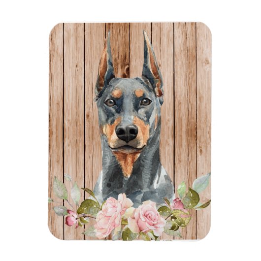 Magnet Flexible Doberman & Fleurs à l'aquarelle (Vertical)