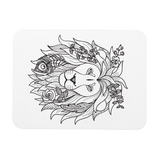 Magnet Flexible Doodle Lion Et Fleurs (Horizontal)