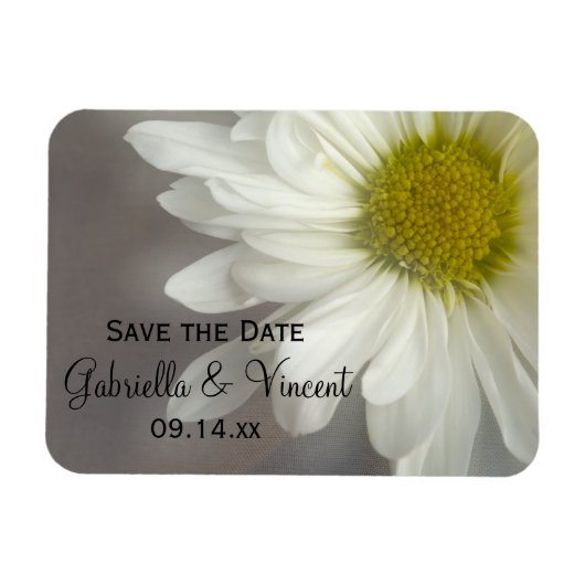 Magnet Flexible Doux Blancs sur Mariage Gris Enregistrer la Date (Horizontal)