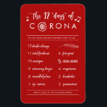 Magnet Flexible Douze jours amusants de Corona| Fêtes de Noël<br><div class="desc">Cet aimant amusant et moderne est un fourneau parfait pour la saison de Noël 2020 ! Au lieu de la chanson des Douze Jours de Noël, c'est les Douze Jours de Corona ! La plupart du texte peut être customisé, si vous le souhaitez, si vous voulez que l'aimant dise quelque...</div>