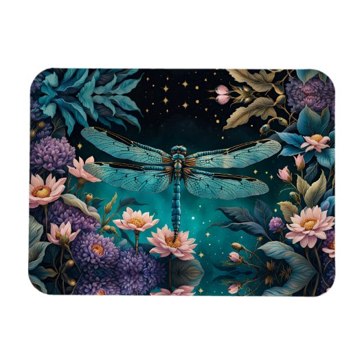 Magnet Flexible Dragonfly dans un jardin fleuri la nuit (Horizontal)