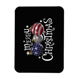 Magnet Flexible Drapeau Américain Joyeux Noël Arbre Boules US Patr