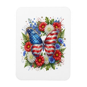 Magnet Flexible Drapeau Américain Rouge Blanc Bleu Papillon Floral
