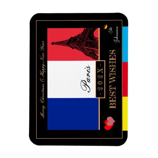 Magnet Flexible Drapeau Français 2024 et Bonne Année Eiffel, Franc (Vertical)