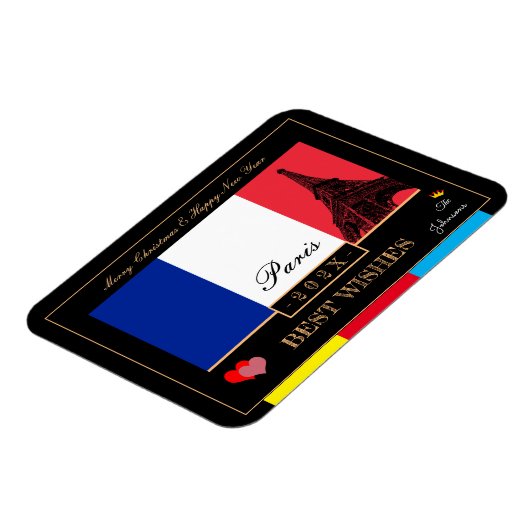 Magnet Flexible Drapeau Français 2024 et Bonne Année Eiffel, Franc (Côté Gauche)